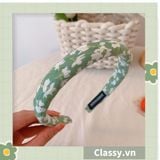  Băng đô cài tóc bản lớn bọc vải tuýt tông xanh lá PK944 