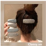  BST Kẹp tóc dạng clip họa tiết kẻ sọc trắng đen caro hot hit bản lớn bọc vải chanh sả sả chanh PK945 