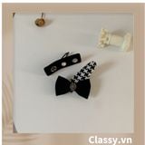  BST Kẹp tóc dạng clip họa tiết kẻ sọc trắng đen caro hot hit bản lớn bọc vải chanh sả sả chanh PK945 