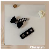  BST Kẹp tóc dạng clip họa tiết kẻ sọc trắng đen caro hot hit bản lớn bọc vải chanh sả sả chanh PK945 