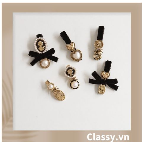  BST Kẹp tóc dạng clip họa tiết kẻ sọc trắng đen caro hot hit bản lớn bọc vải chanh sả sả chanh PK945 