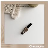  BST Kẹp tóc dạng clip họa tiết kẻ sọc trắng đen caro hot hit bản lớn bọc vải chanh sả sả chanh PK945 