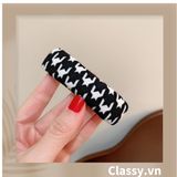  BST Kẹp tóc dạng clip họa tiết kẻ sọc trắng đen caro hot hit bản lớn bọc vải chanh sả sả chanh PK945 