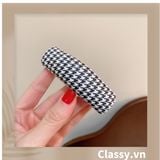  BST Kẹp tóc dạng clip họa tiết kẻ sọc trắng đen caro hot hit bản lớn bọc vải chanh sả sả chanh PK945 