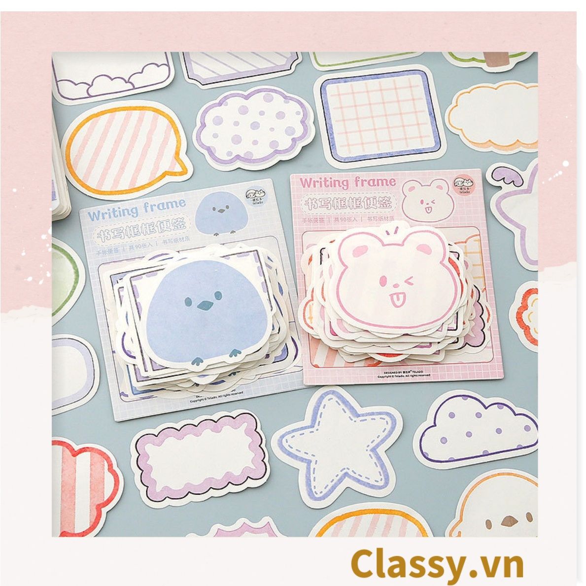  Bộ 90 tờ Giấy ghi chú màu pastel nhiều hình hoạt hình đáng yêu giấy note post it sticker PK958 (không keo) 