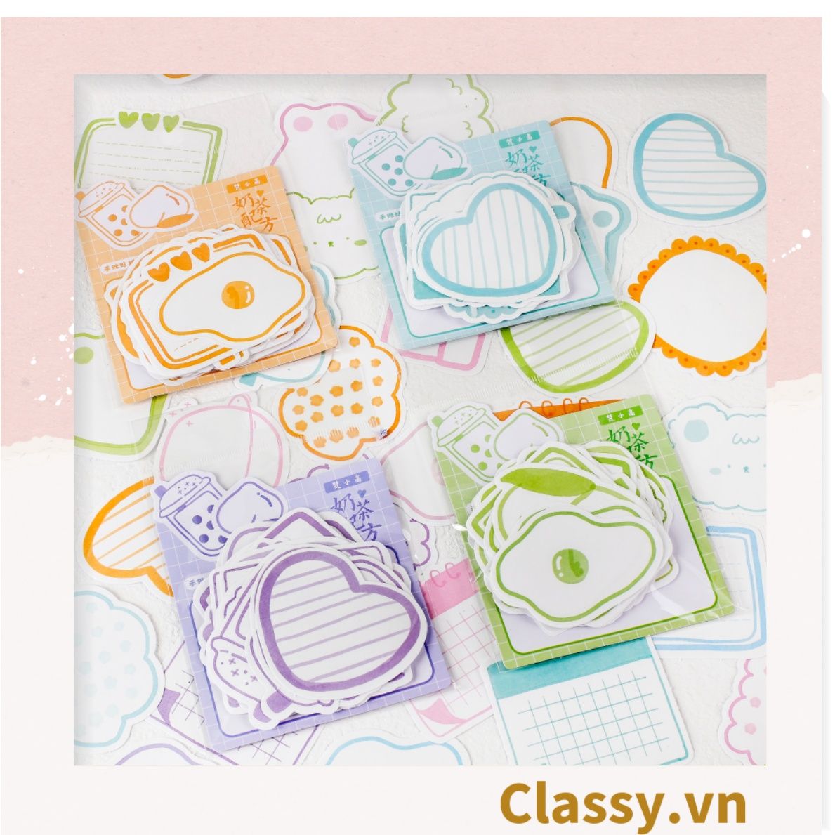  Bộ 90 tờ Giấy ghi chú màu pastel nhiều hình hoạt hình đáng yêu giấy note post it sticker PK958 (không keo) 