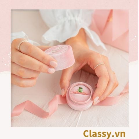  Túi giấy đính nơ cao cấp màu hồng, hộp đựng trang sức nhẫn, dây chuyền bằng nhung Q1348 