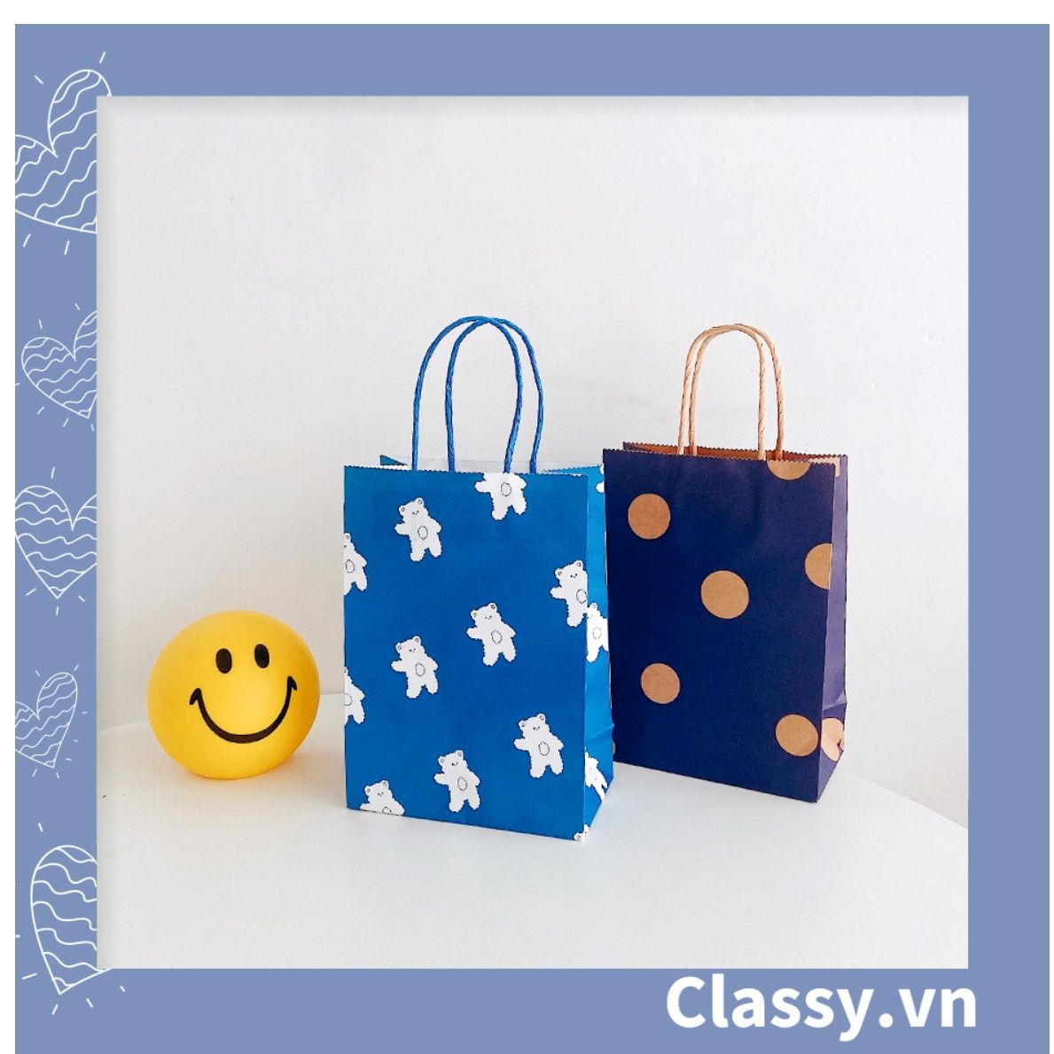  [GIAO HÀNG 7-25 NGÀY] Túi giấy quai xách chú gấu màu xanh dương Q1350 