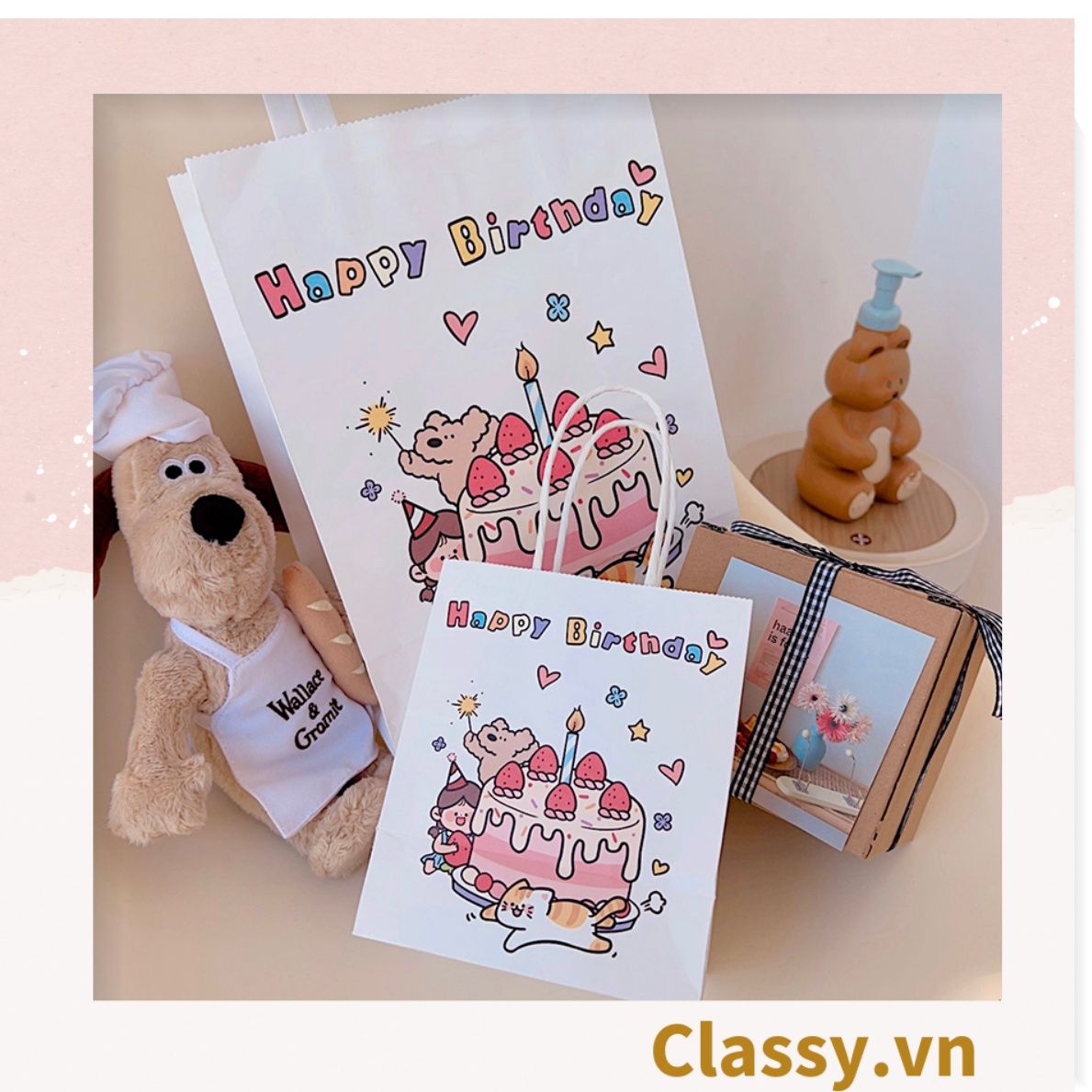  [GIAO HÀNG 7-25 NGÀY] Túi giấy kraft kích thước 26 X 21 X 11 CM có quai xách, nhiều hình nhiều kích cỡ lựa chọn Q1352 