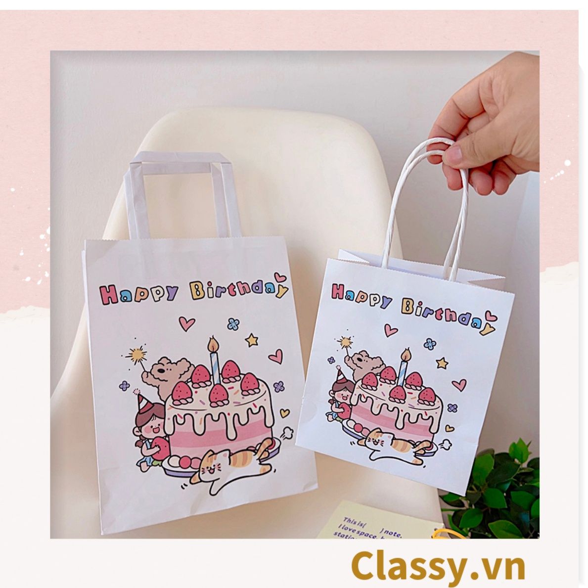  [GIAO HÀNG 7-25 NGÀY] Túi giấy kraft kích thước 26 X 21 X 11 CM có quai xách, nhiều hình nhiều kích cỡ lựa chọn Q1352 