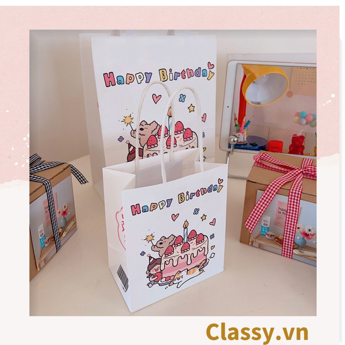  [GIAO HÀNG 7-25 NGÀY] Túi giấy kraft kích thước 26 X 21 X 11 CM có quai xách, nhiều hình nhiều kích cỡ lựa chọn Q1352 