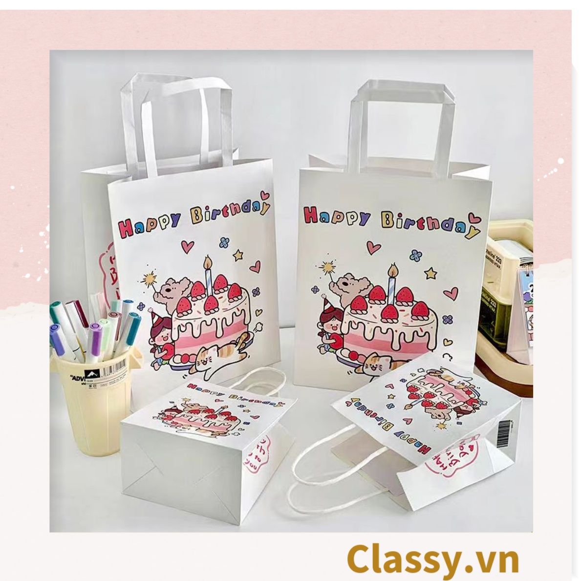  [GIAO HÀNG 7-25 NGÀY] Túi giấy kraft kích thước 26 X 21 X 11 CM có quai xách, nhiều hình nhiều kích cỡ lựa chọn Q1352 