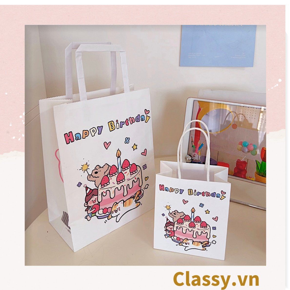  [GIAO HÀNG 7-25 NGÀY] Túi giấy kraft kích thước 26 X 21 X 11 CM có quai xách, nhiều hình nhiều kích cỡ lựa chọn Q1352 