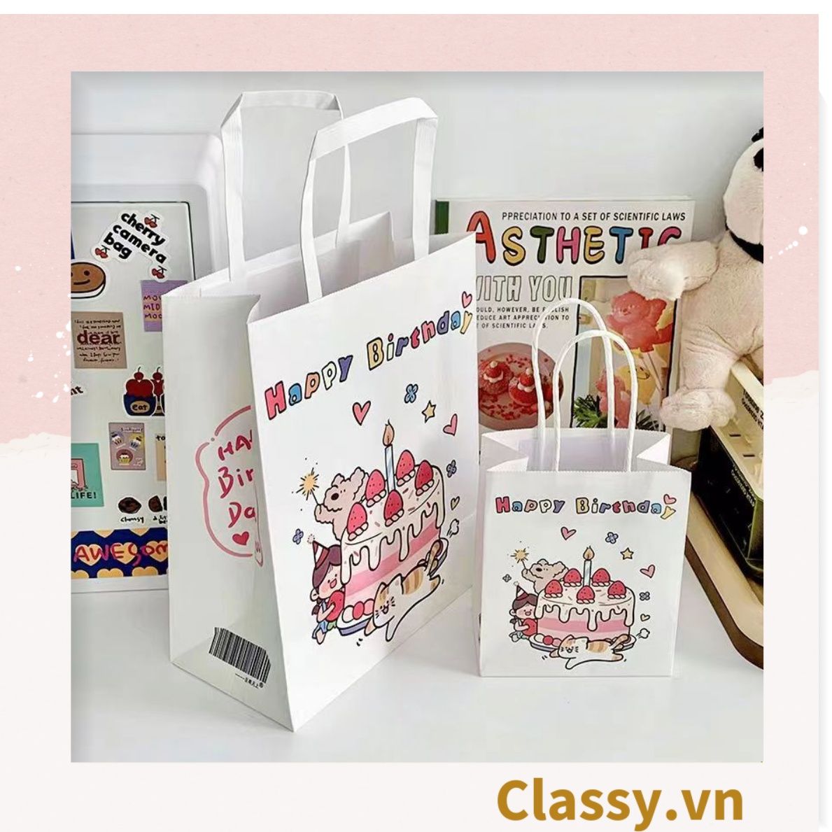  [GIAO HÀNG 7-25 NGÀY] Túi giấy kraft kích thước 26 X 21 X 11 CM có quai xách, nhiều hình nhiều kích cỡ lựa chọn Q1352 