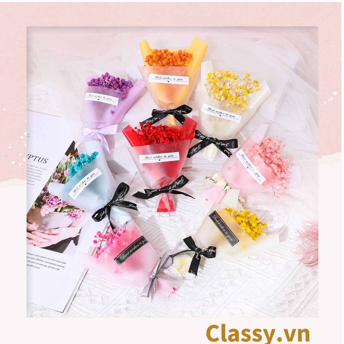  [GIAO HÀNG 7-25 NGÀY] 100 Bó hoa khô mini Classy nhiều màu sắc dùng làm quà tặng, đồ trang trí Q1361 