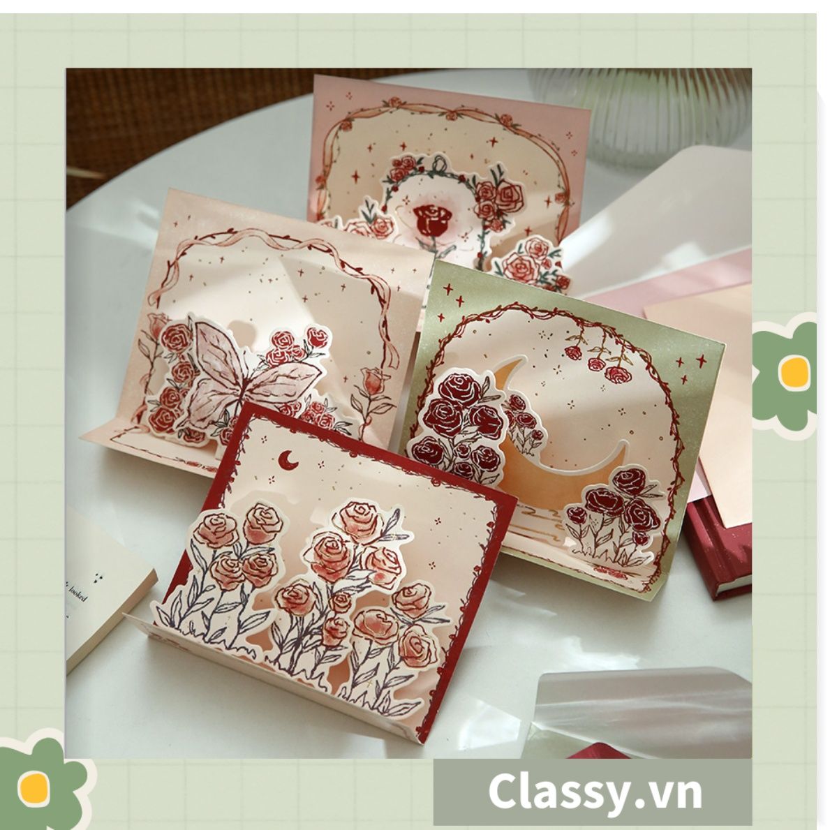  Thiệp in nổi 3D phong cách vintage cổ điển Q1367 