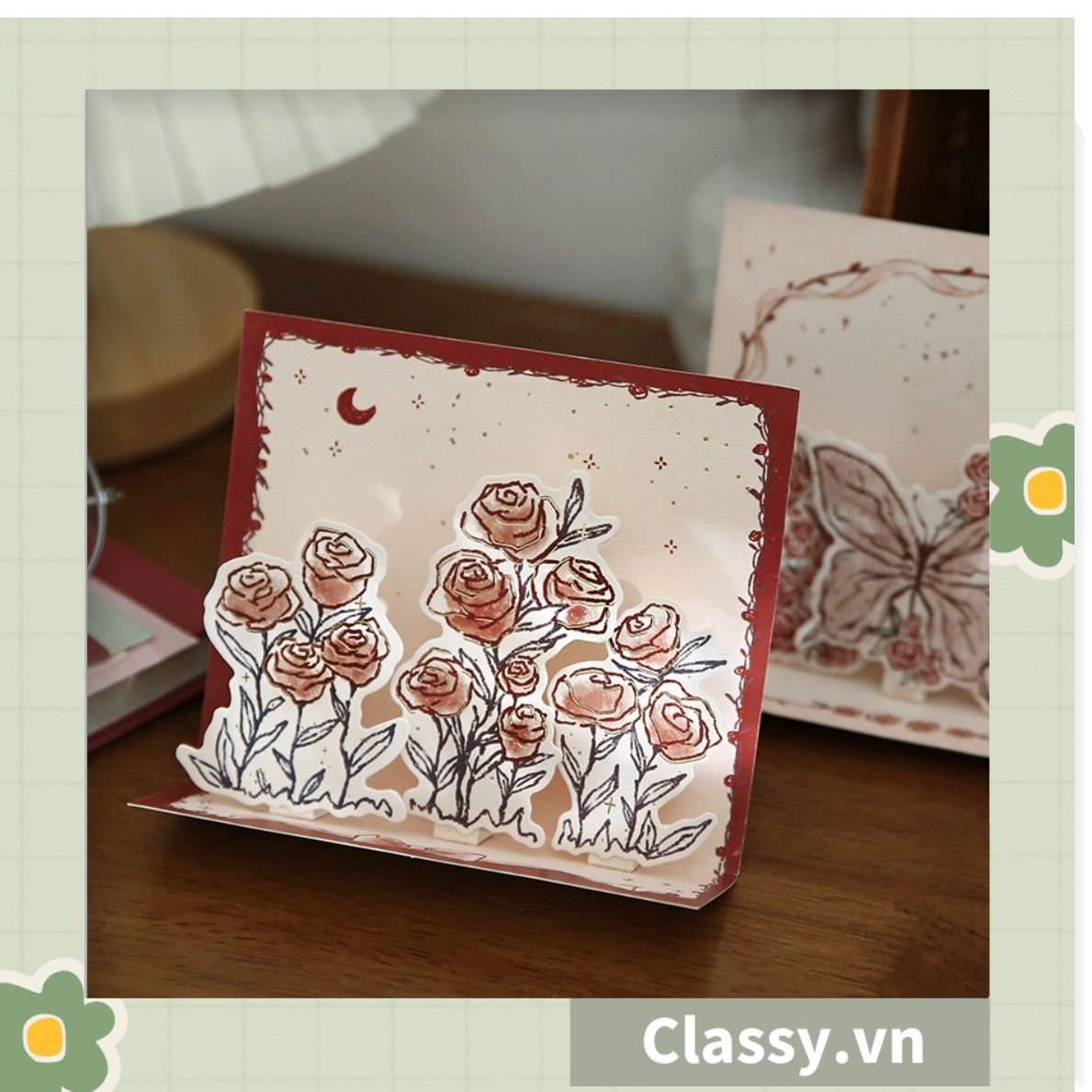  Thiệp in nổi 3D phong cách vintage cổ điển Q1367 