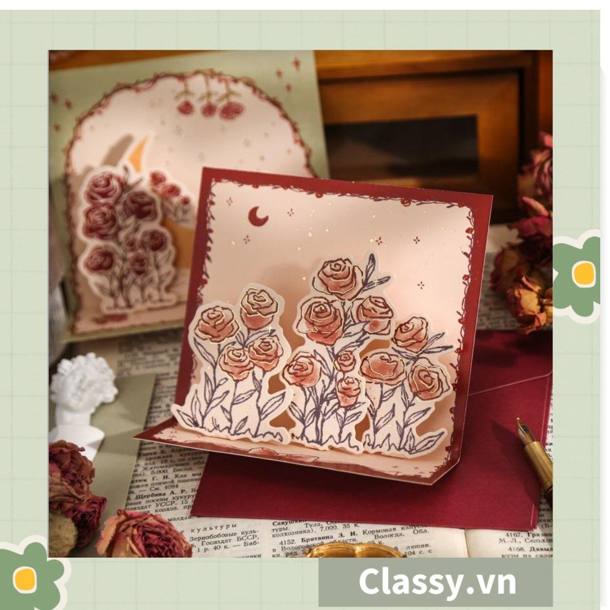 Thiệp in nổi 3D phong cách vintage cổ điển Q1367 