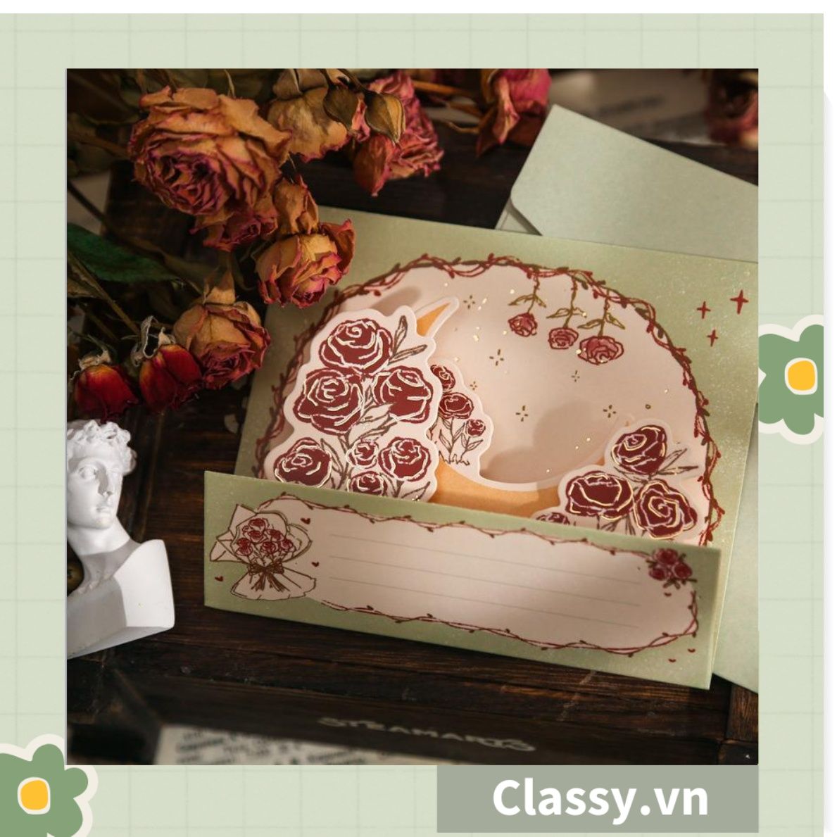  Thiệp in nổi 3D phong cách vintage cổ điển Q1367 