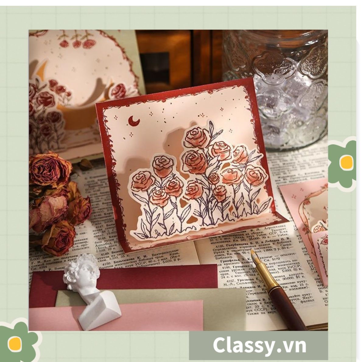  Thiệp in nổi 3D phong cách vintage cổ điển Q1367 