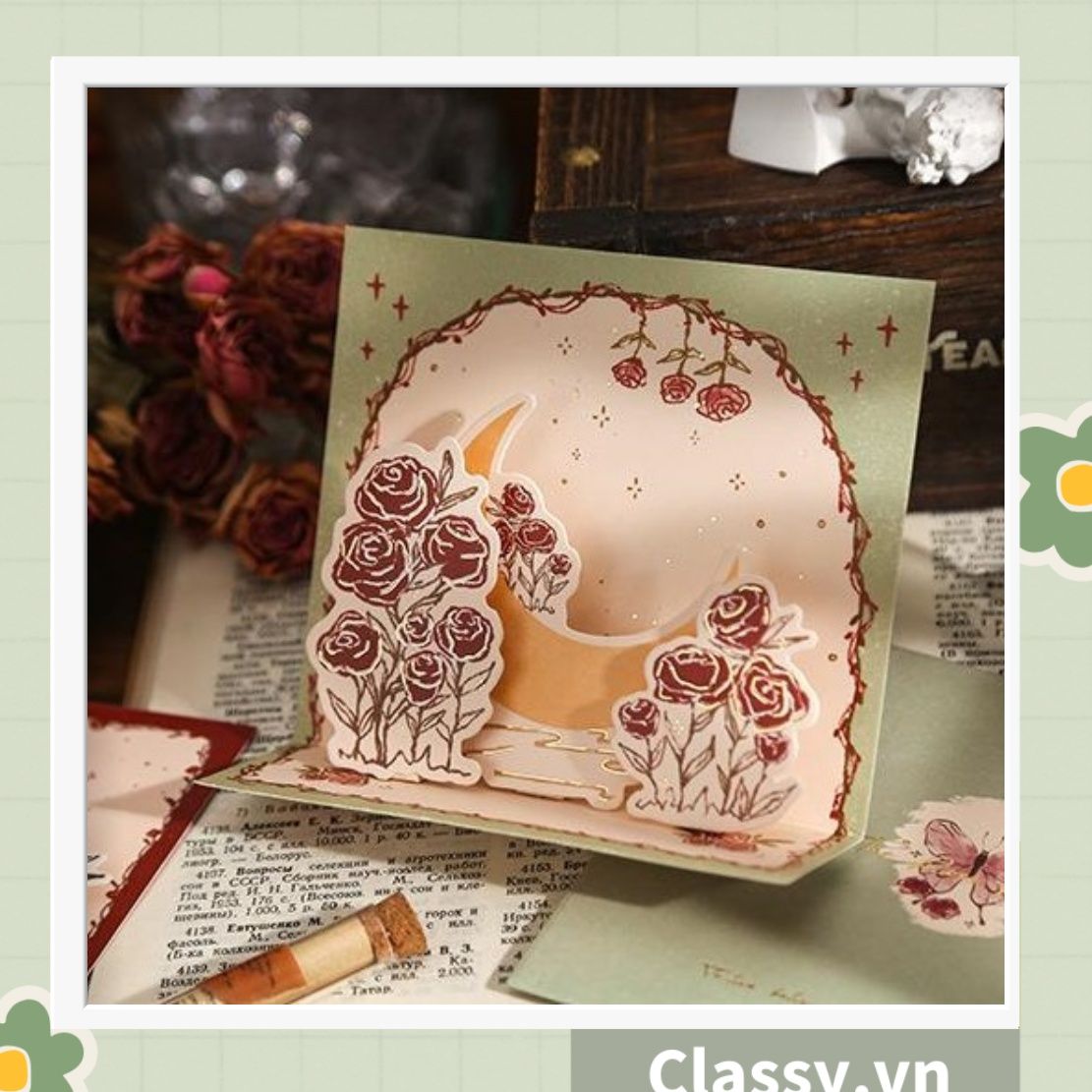  Thiệp in nổi 3D phong cách vintage cổ điển Q1367 