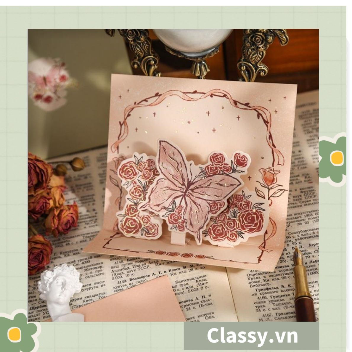  Thiệp in nổi 3D phong cách vintage cổ điển Q1367 