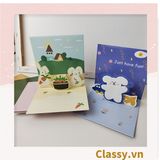  Thiệp in nổi 3D hình con vật với họa tiết pastel, giấy cứng cáp chất lượng cao Q1373 
