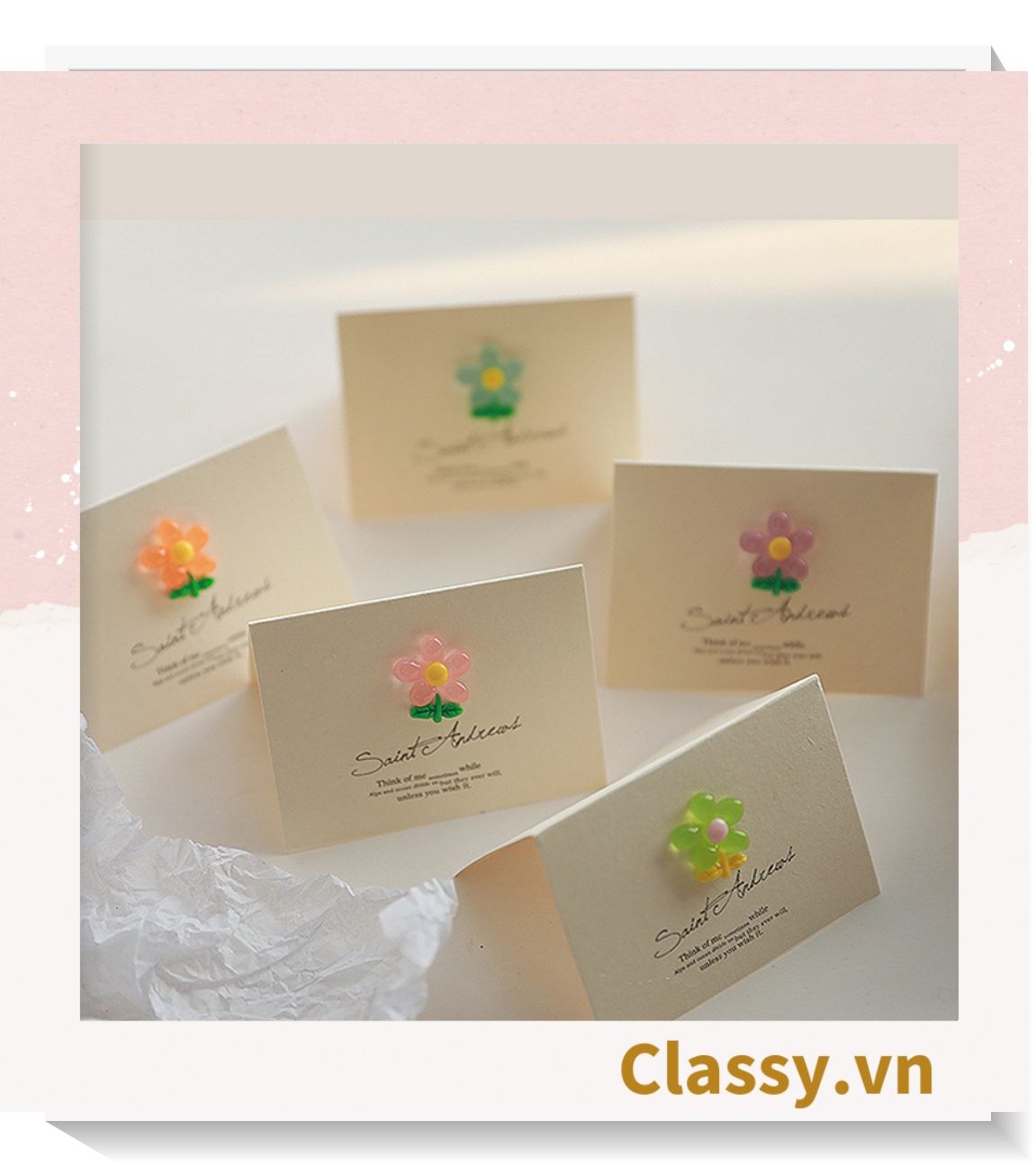  Classy Thiệp chúc mừng, thiệp đính hoa nhựa đẹp tinh tế, quà tặng sinh nhật, lễ hội Q1496 
