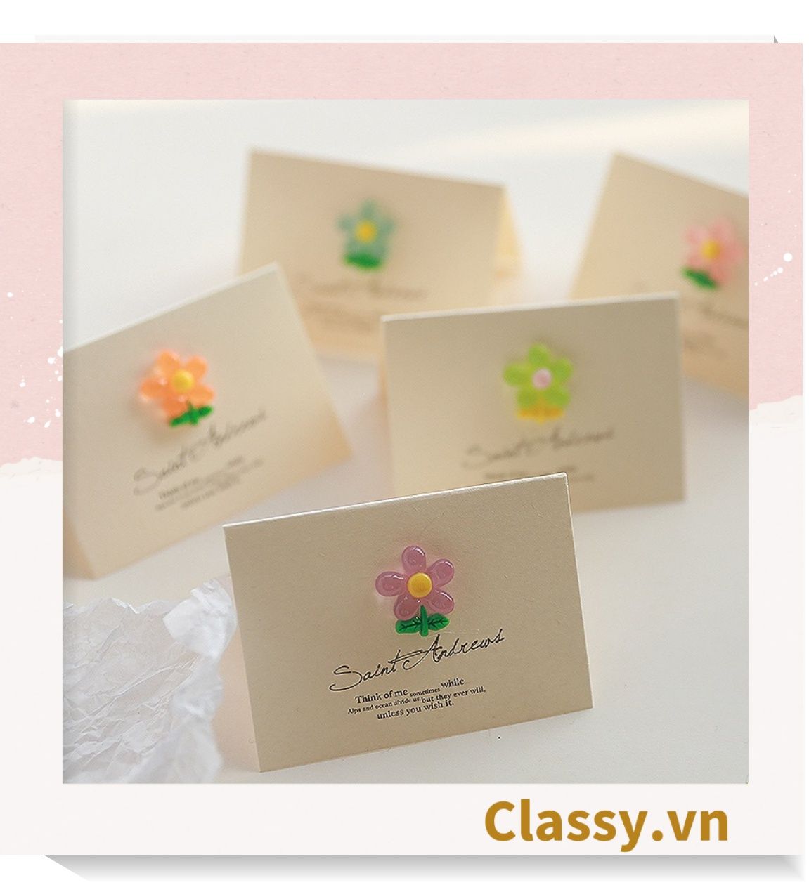  Classy Thiệp chúc mừng, thiệp đính hoa nhựa đẹp tinh tế, quà tặng sinh nhật, lễ hội Q1496 