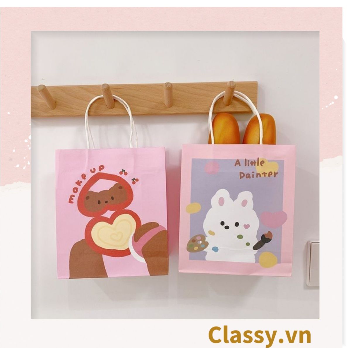  Classy Túi giấy đựng quà kích cỡ 17.5x21x7.5CM họa tiết gấu ngẫu nhiên Q1508 