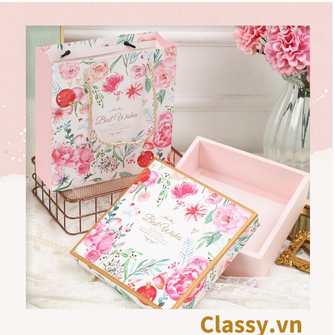  Classy Hộp quà tặng, Túi quà tặng hoa hồng dày dặn, sang trọng Q1546 