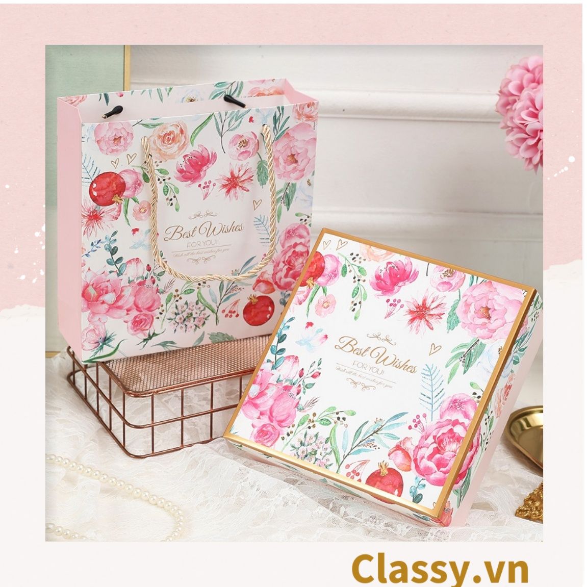  Classy Hộp quà tặng, Túi quà tặng hoa hồng dày dặn, sang trọng Q1546 