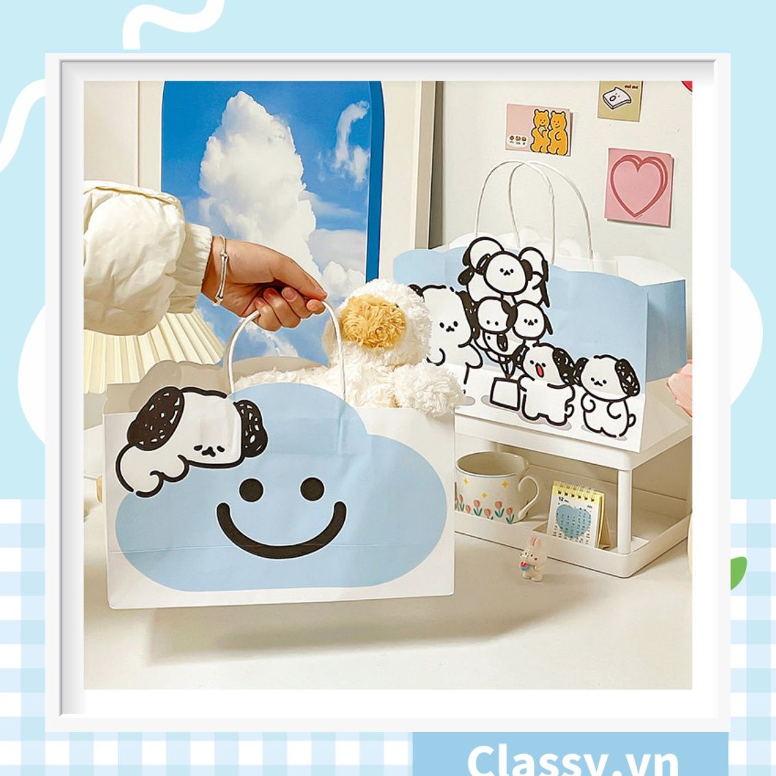  [GIAO HÀNG 7-25 NGÀY] Classy Túi quà tặng hình bé cún dễ thương 32x11x20.8CM, có quai xách tiện lợi Q1552 
