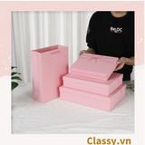  Classy Hộp quà tặng màu hồng trơn, chất liệu giấy cứng cáp Q1557 