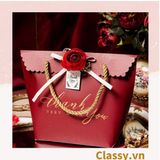  [GIAO HÀNG 7-25 NGÀY]  Classy Túi quà tặng, túi giấy quai xách đính hoa sang trọng Q1592 