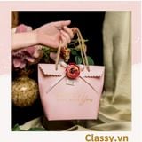  [GIAO HÀNG 7-25 NGÀY]  Classy Túi quà tặng, túi giấy quai xách đính hoa sang trọng Q1592 