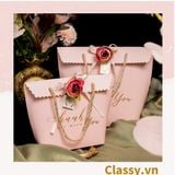  [GIAO HÀNG 7-25 NGÀY]  Classy Túi quà tặng, túi giấy quai xách đính hoa sang trọng Q1592 