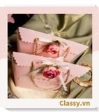 [GIAO HÀNG 7-25 NGÀY]  Classy Túi quà tặng, túi giấy quai xách đính hoa sang trọng Q1592 