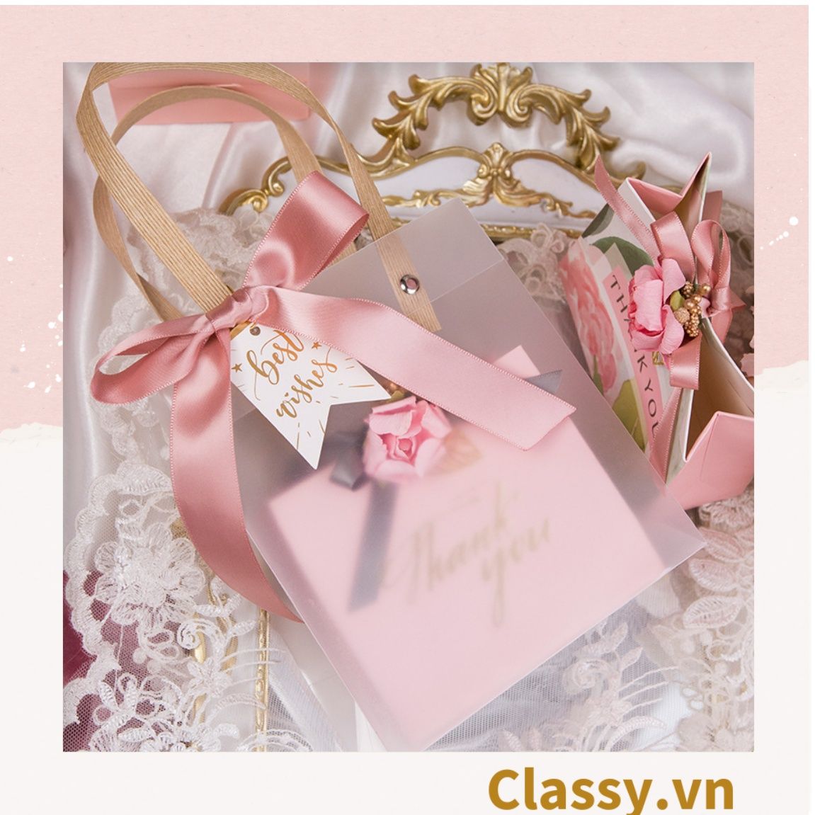  [GIAO HÀNG 7-25 NGÀY] Classy Túi quà tặng, túi quai xách nhựa trong suốt nhiều kích cỡ Q1593 