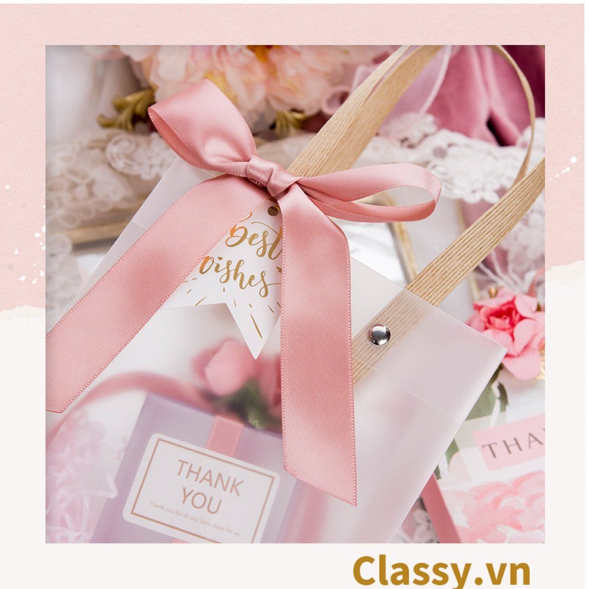  Classy Túi quà tặng, túi quai xách nhựa trong suốt nhiều kích cỡ Q1593 