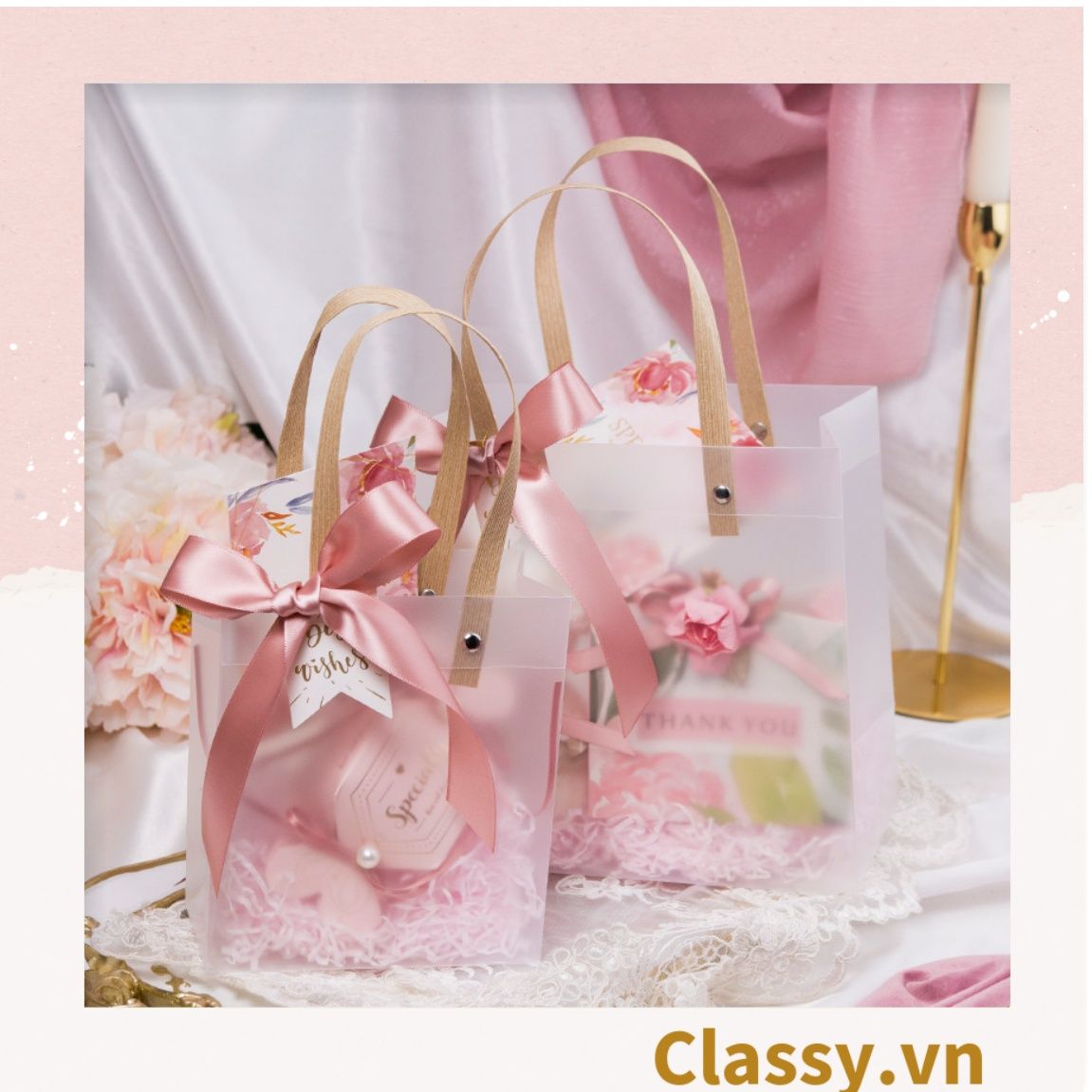  [GIAO HÀNG 7-25 NGÀY] Classy Túi quà tặng, túi quai xách nhựa trong suốt nhiều kích cỡ Q1593 