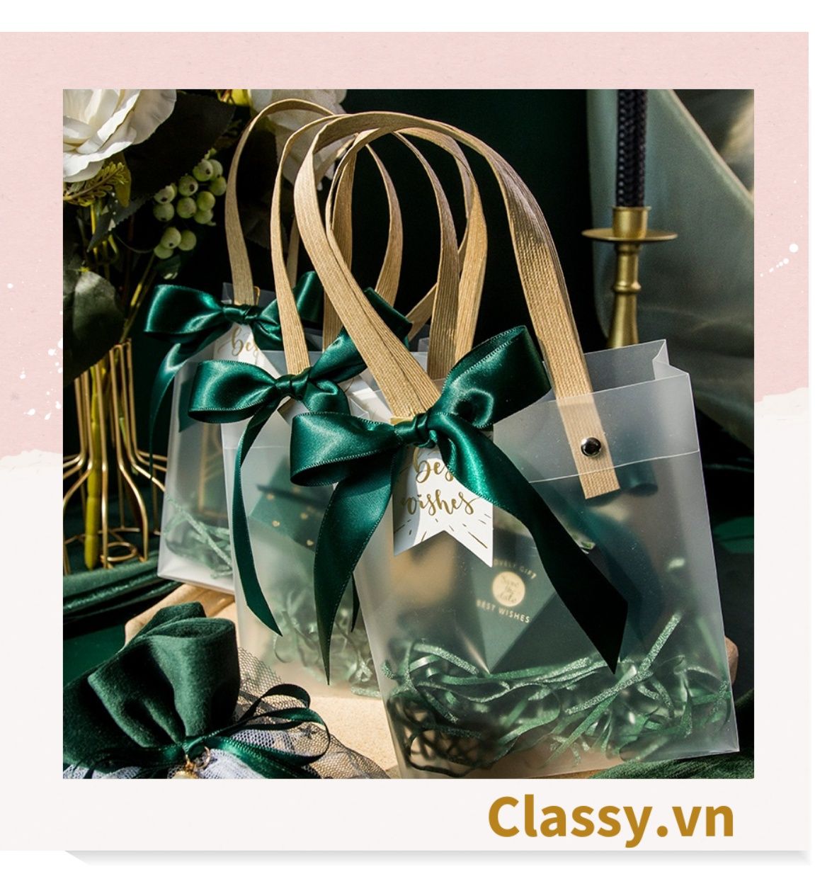 [GIAO HÀNG 7-25 NGÀY] Classy Túi quà tặng, túi quai xách nhựa trong suốt nhiều kích cỡ Q1593 