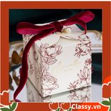  Hộp quà tặng tự gấp đính kèm ruy băng, đựng kẹo cưới, quà cảm ơn, màu đỏ thanh lịch Q1709 