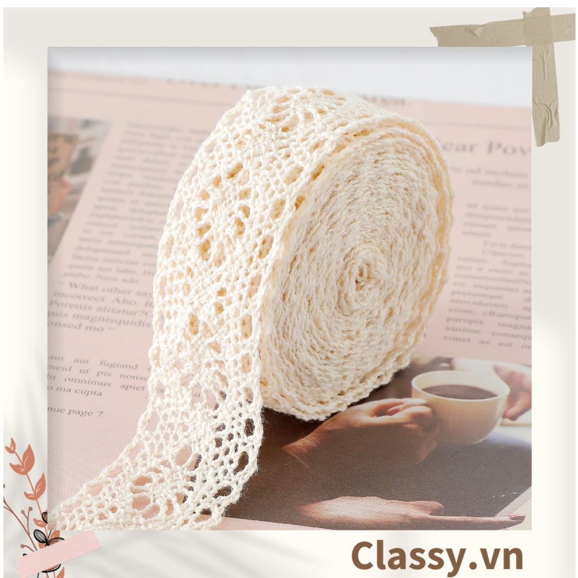  [GIAO HÀNG 7-25 NGÀY]  Ruy băng vải ren sợi bông Rộng 2.8 cm dài 01MÉT, màu be phụ kiện may mặc, trang trí Q1712 