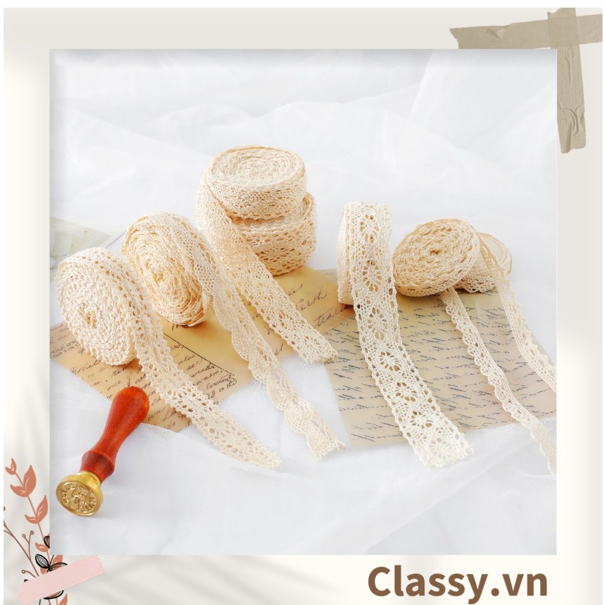  [GIAO HÀNG 7-25 NGÀY]  Ruy băng vải ren sợi bông Rộng 2.8 cm dài 01MÉT, màu be phụ kiện may mặc, trang trí Q1712 