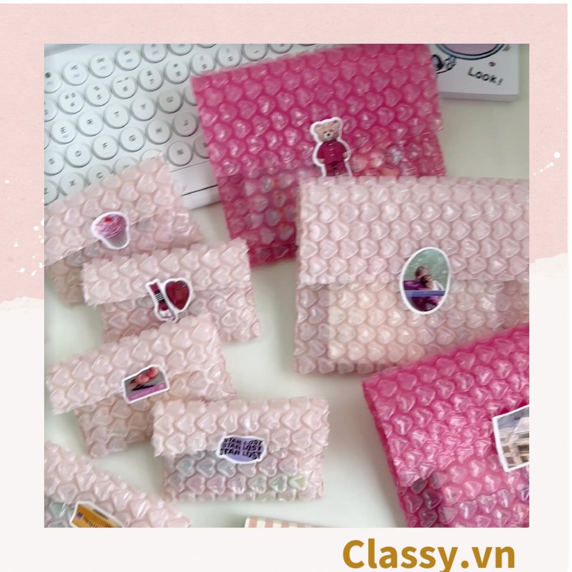  [GIAO HÀNG 7-25 NGÀY] Túi chống sốc Classy đóng gói quà tặng bong bóng tình yêu màu hồng kích thước 10 X 10 cm Q1721 