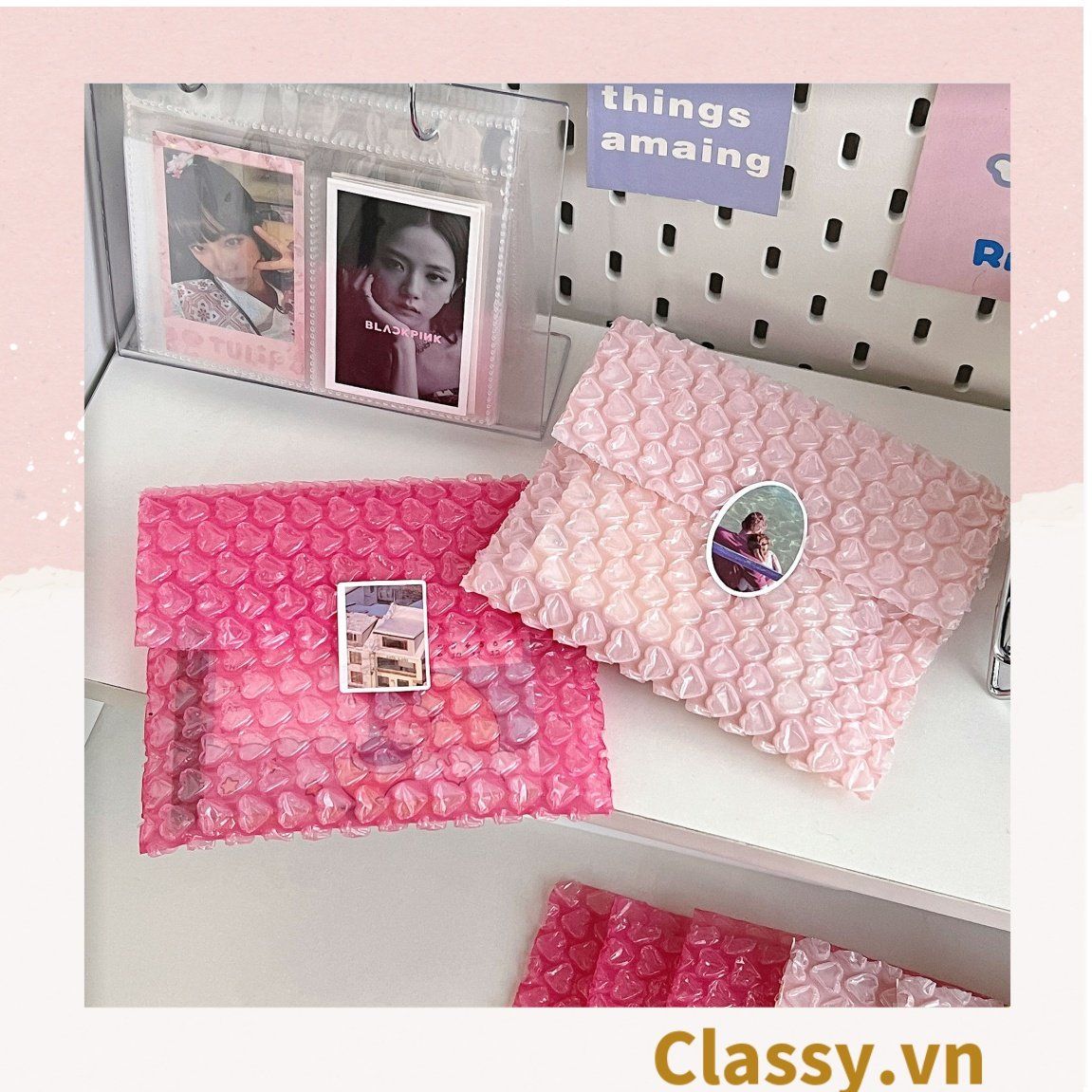  [GIAO HÀNG 7-25 NGÀY] Túi chống sốc Classy đóng gói quà tặng bong bóng tình yêu màu hồng kích thước 10 X 10 cm Q1721 