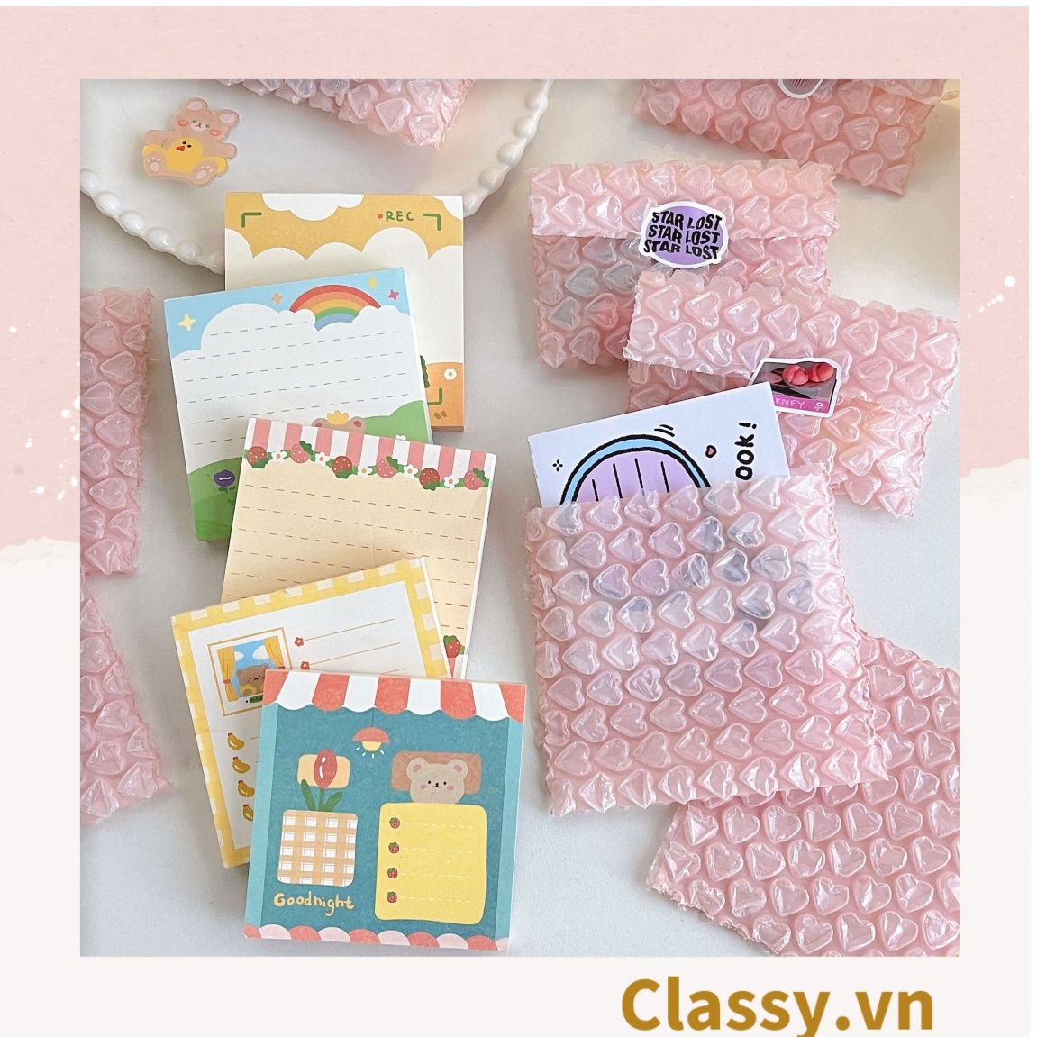  [GIAO HÀNG 7-25 NGÀY] Túi chống sốc Classy đóng gói quà tặng bong bóng tình yêu màu hồng kích thước 10 X 10 cm Q1721 