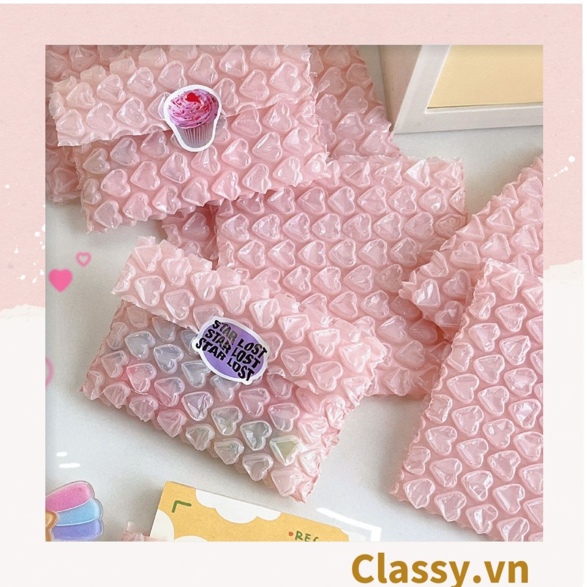  [GIAO HÀNG 7-25 NGÀY] Túi chống sốc Classy đóng gói quà tặng bong bóng tình yêu màu hồng kích thước 10 X 10 cm Q1721 