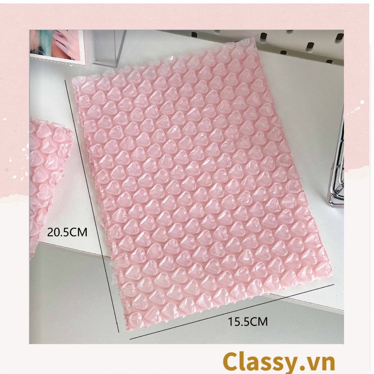  [GIAO HÀNG 7-25 NGÀY] Túi chống sốc Classy đóng gói quà tặng bong bóng tình yêu màu hồng kích thước 10 X 10 cm Q1721 